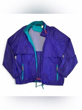 Xl Woolrich Purple & Teal trimmed retractable hoodie windbreaker jacket